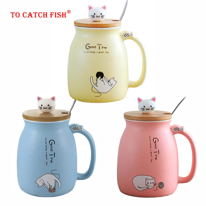 Cat Ceramic Mug with Lid