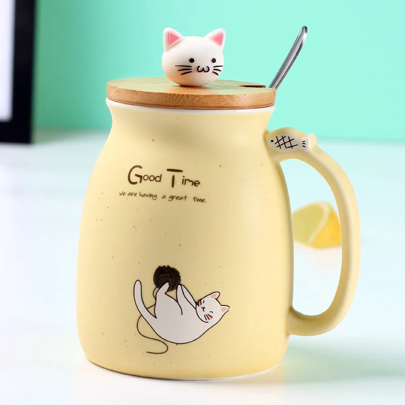 Cat Ceramic Mug with Lid