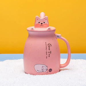 Cat Ceramic Mug with Lid