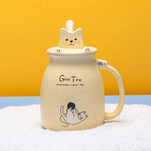 Cat Ceramic Mug with Lid