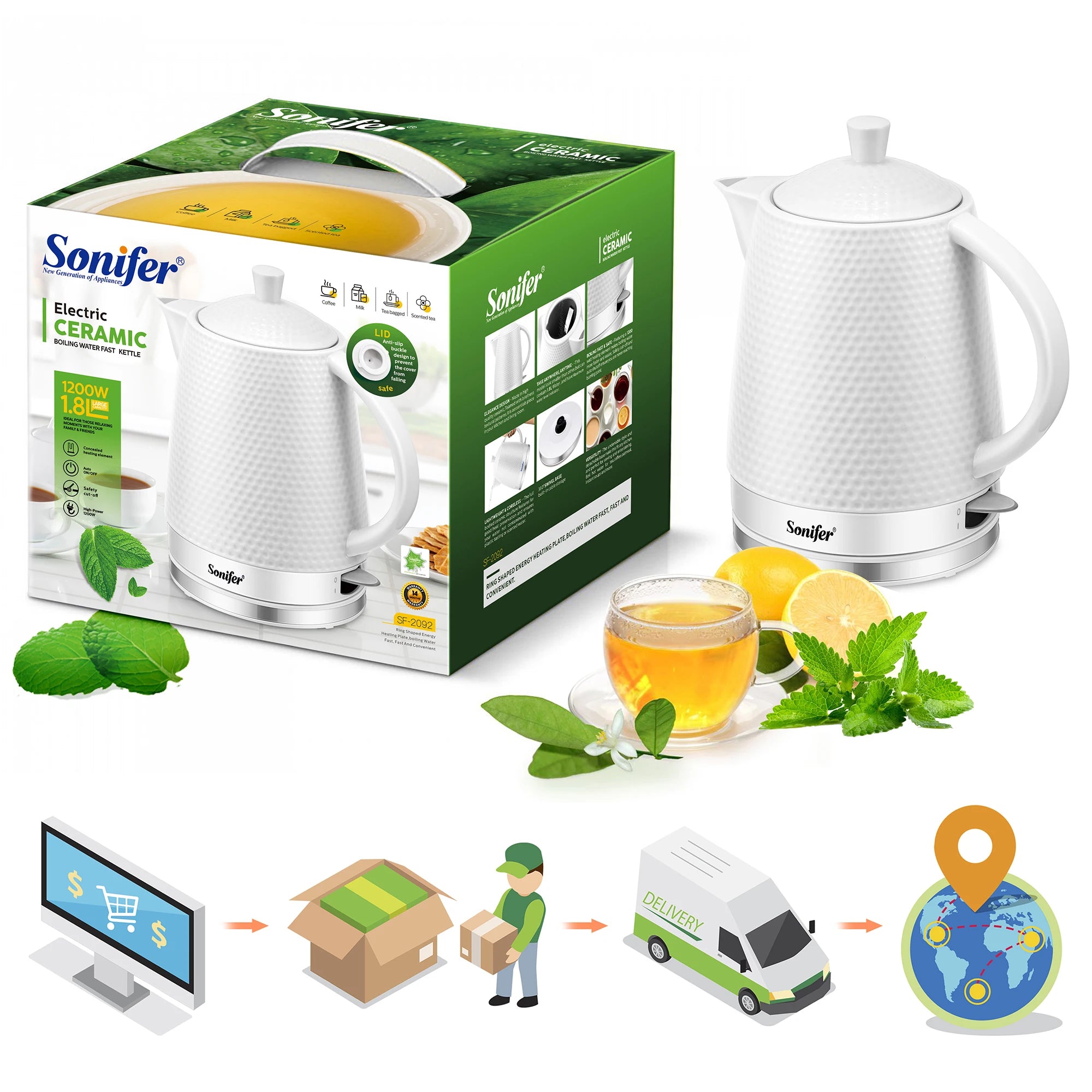 1.7L Cordless Ceramic Electric Kettle